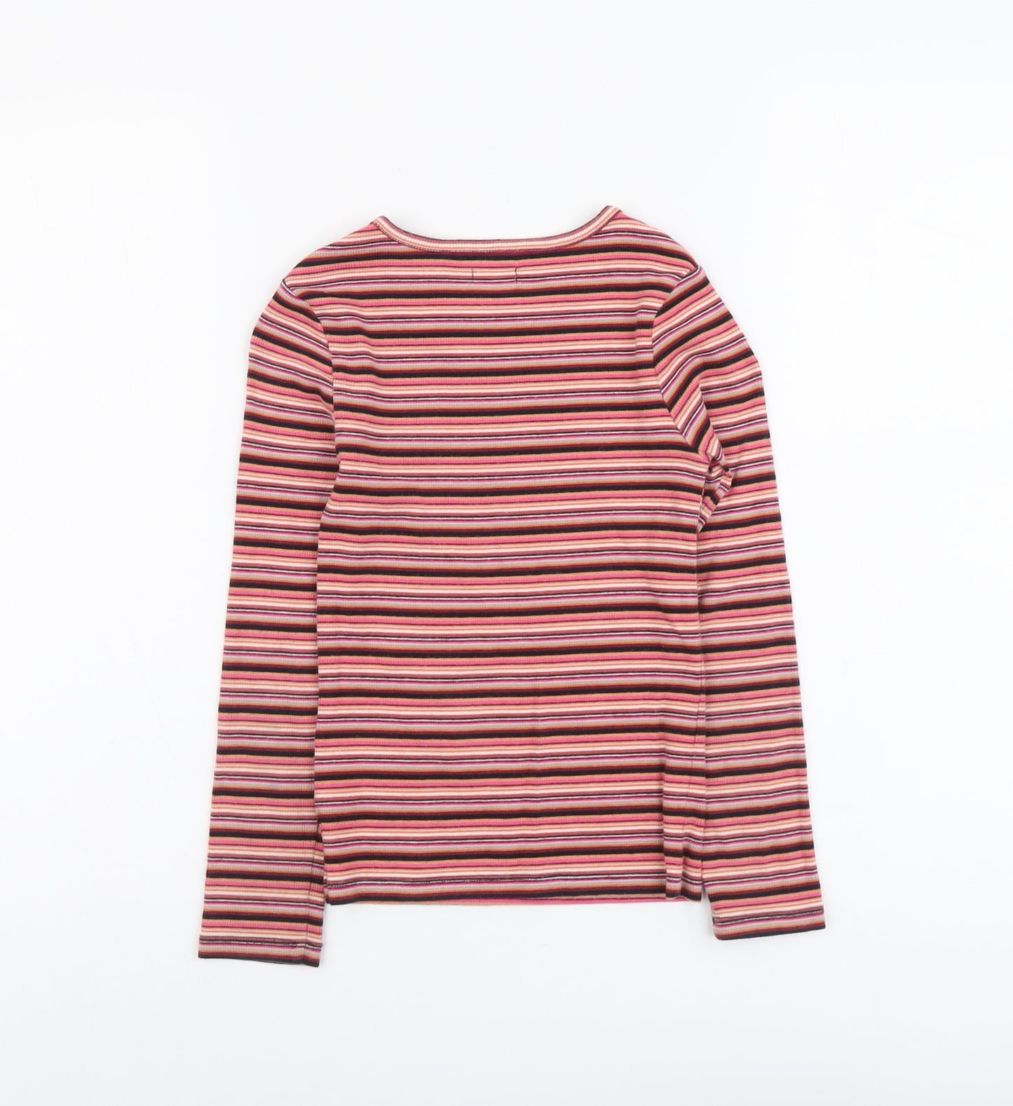 NEXT Girls Multicoloured Striped Cotton Basic T-Shirt Size 7 Years Round Neck Pullover