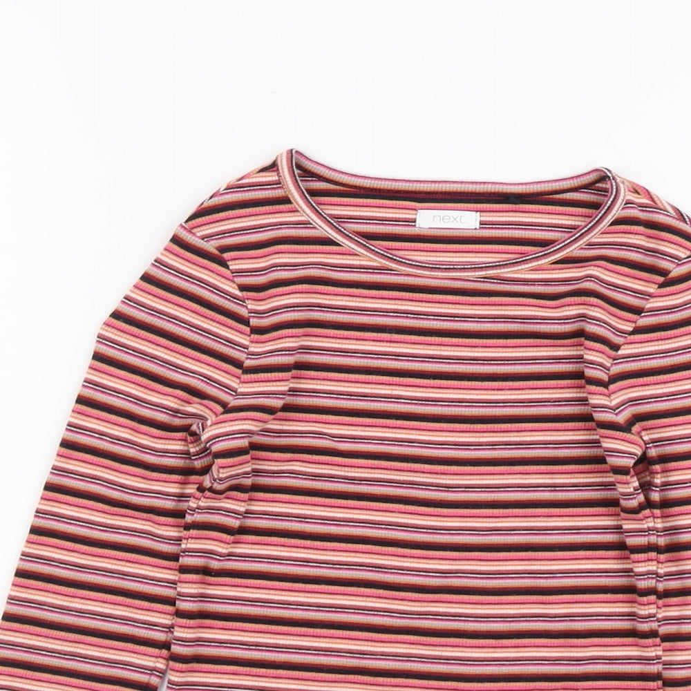 NEXT Girls Multicoloured Striped Cotton Basic T-Shirt Size 7 Years Round Neck Pullover