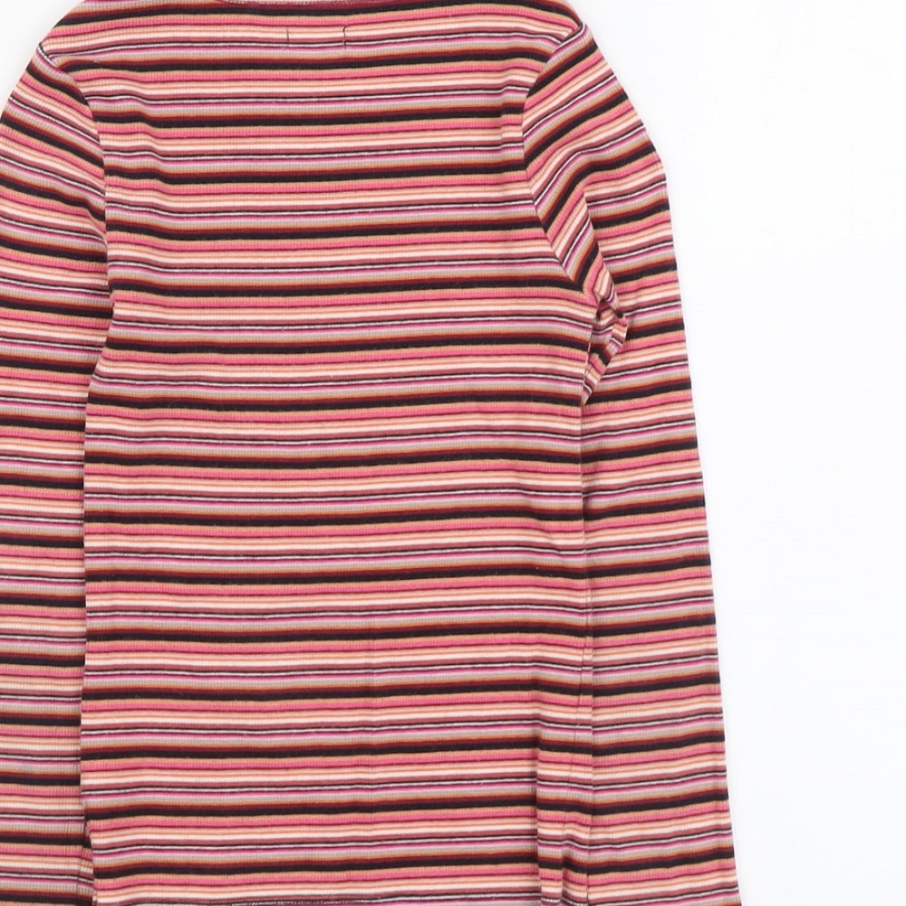 NEXT Girls Multicoloured Striped Cotton Basic T-Shirt Size 7 Years Round Neck Pullover