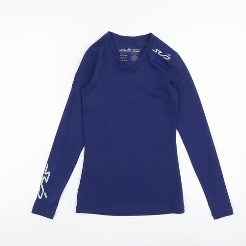 SVD Womens Blue Nylon Pullover T-Shirt Size XS V-Neck Pullover