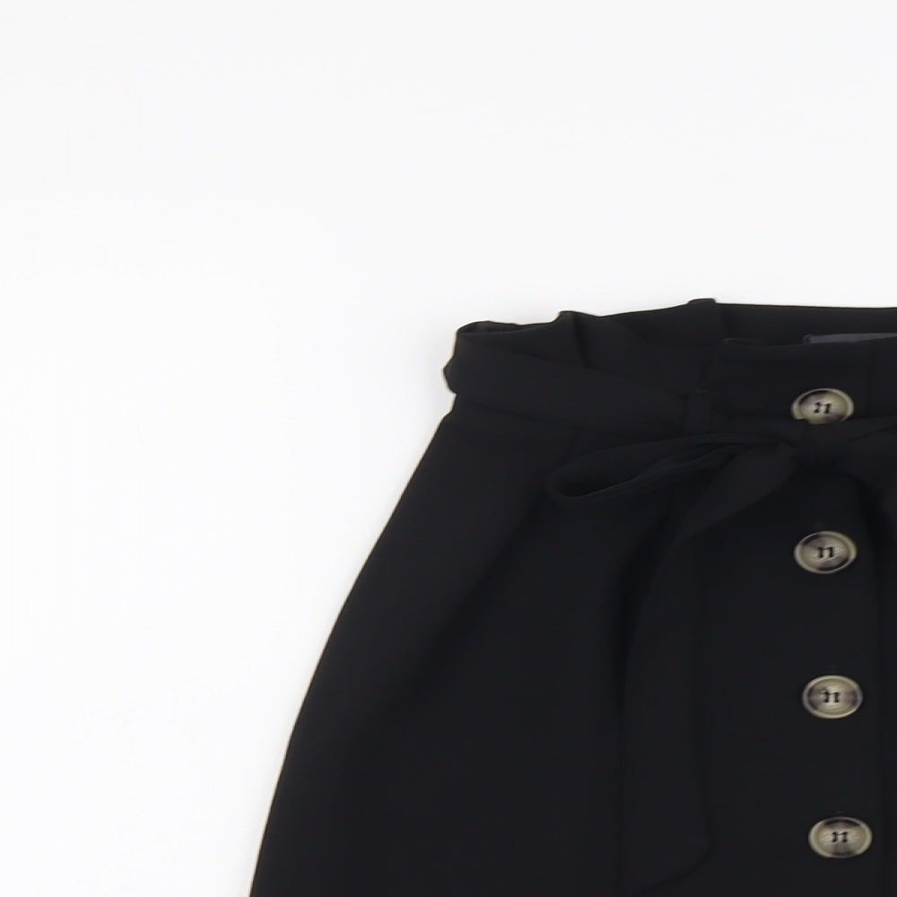 Primark Womens Black Polyester A-Line Skirt Size 6 Button - Belt Included