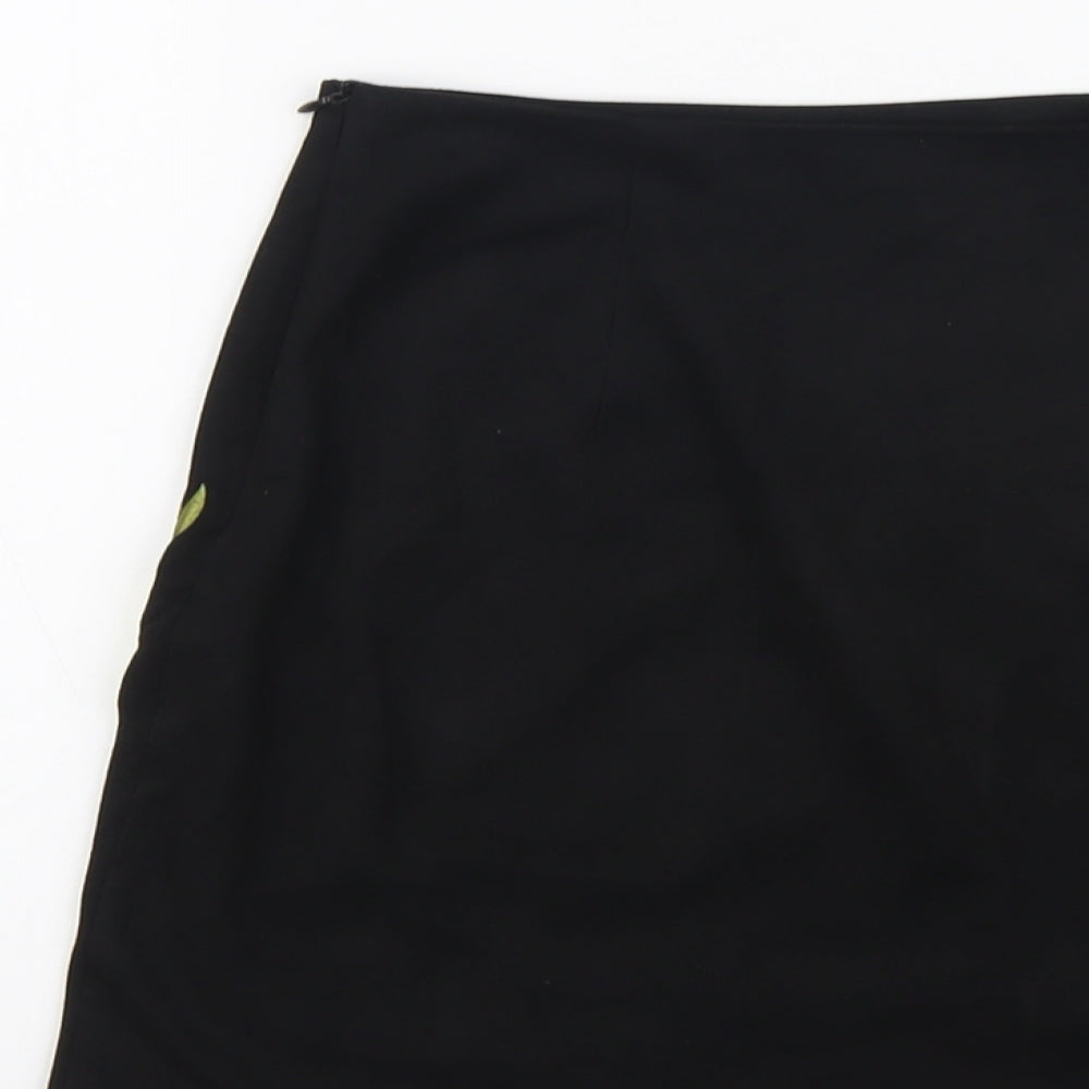Boohoo Womens Black Floral Polyester A-Line Skirt Size 10 Zip