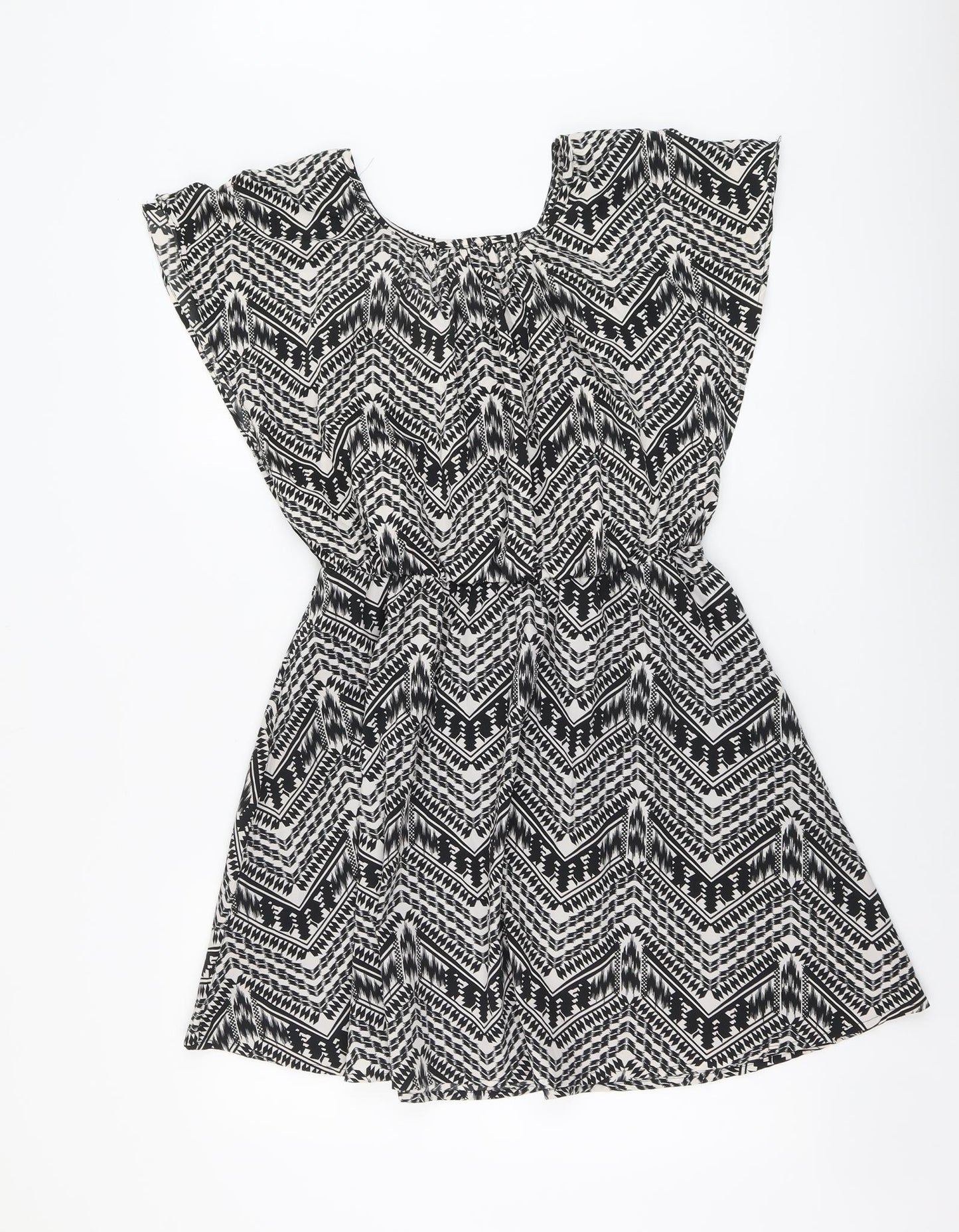 F&F Womens Black Geometric Polyester A-Line Size 14 Round Neck Pullover