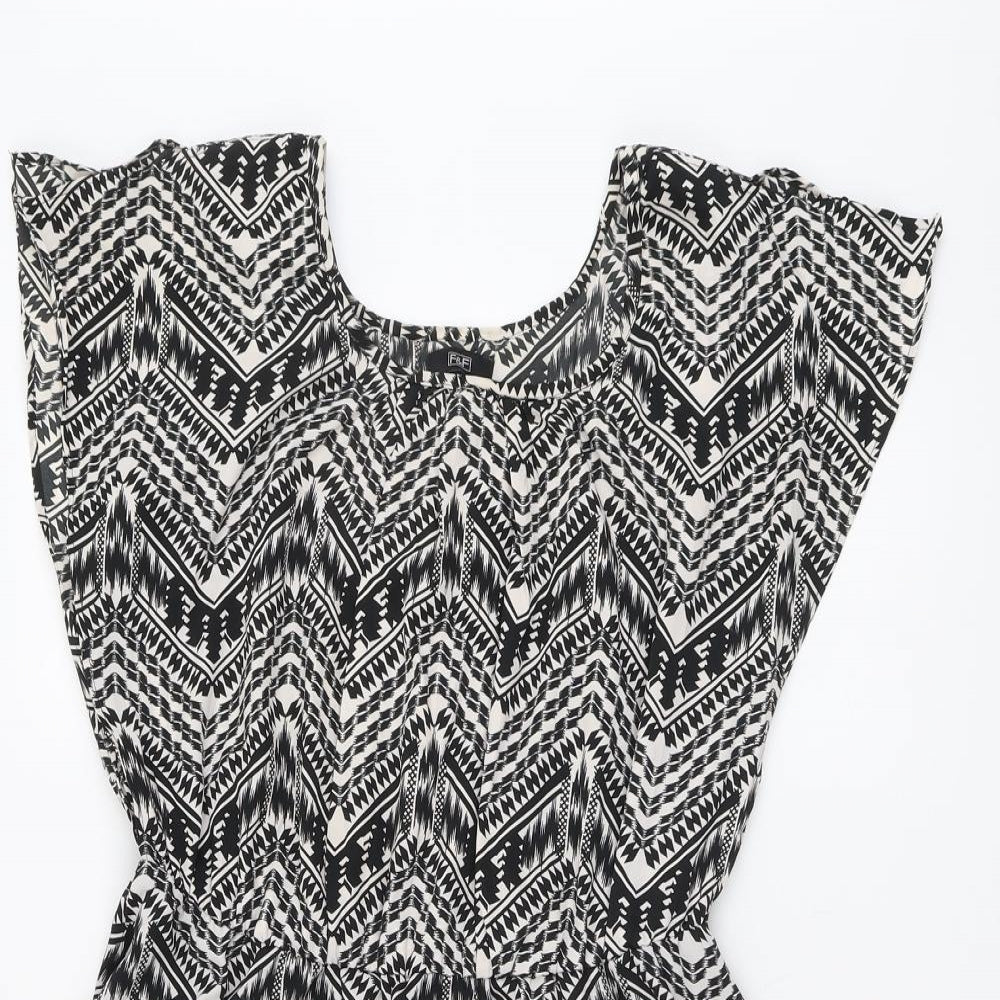 F&F Womens Black Geometric Polyester A-Line Size 14 Round Neck Pullover