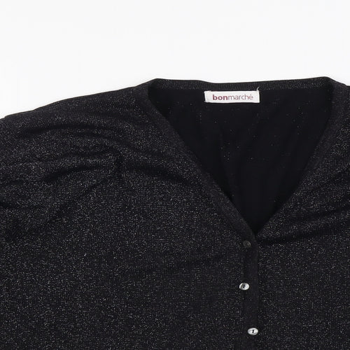 Bonmarché Womens Black V-Neck Acrylic Cardigan Jumper Size L