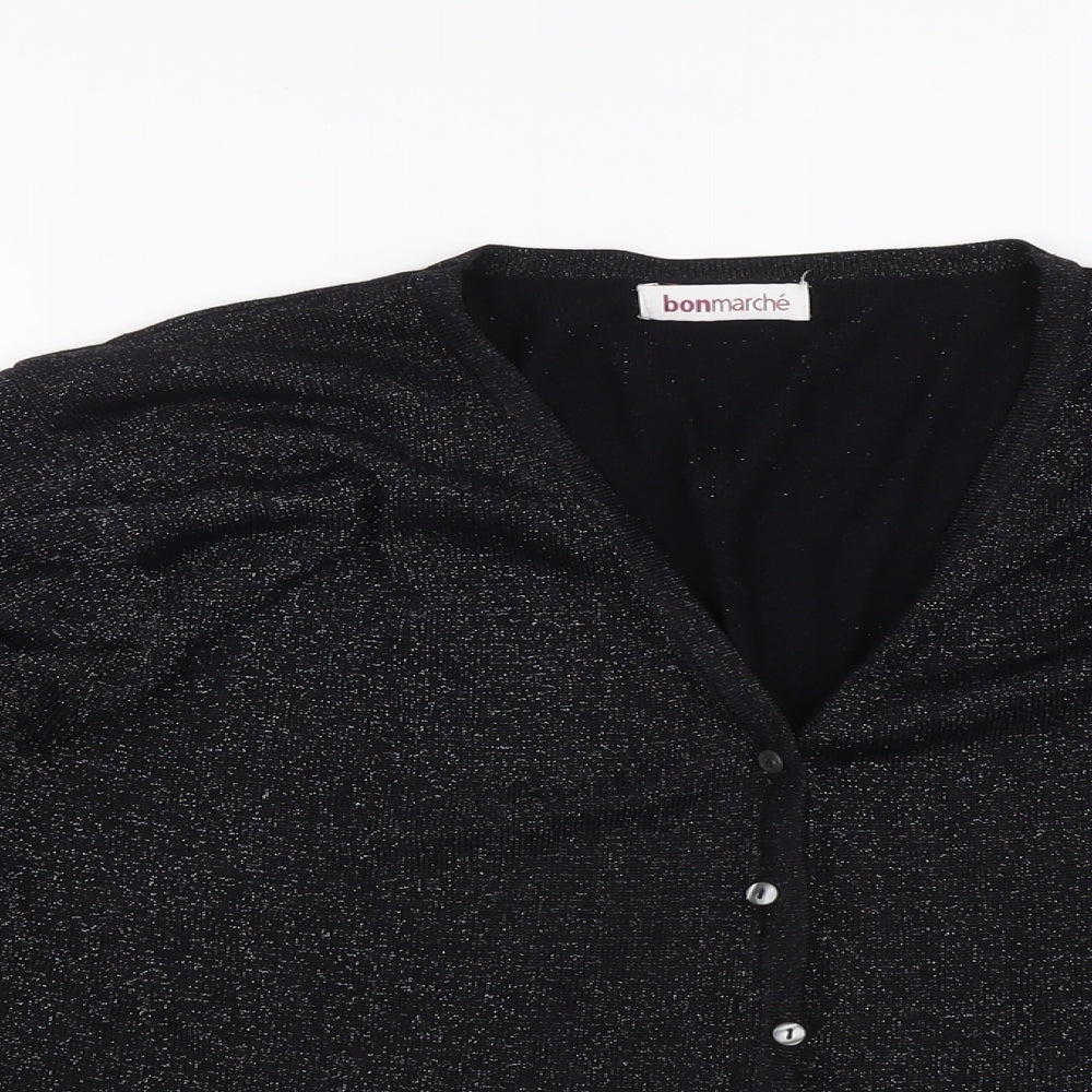 Bonmarché Womens Black V-Neck Acrylic Cardigan Jumper Size L