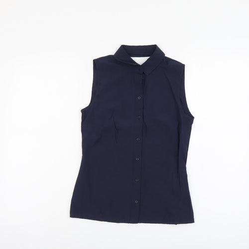 Atmosphere Womens Blue Cotton Basic Tank Size 4 Collared - Open Back