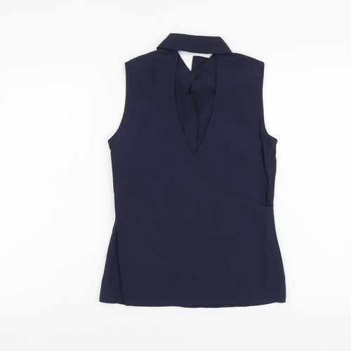Atmosphere Womens Blue Cotton Basic Tank Size 4 Collared - Open Back