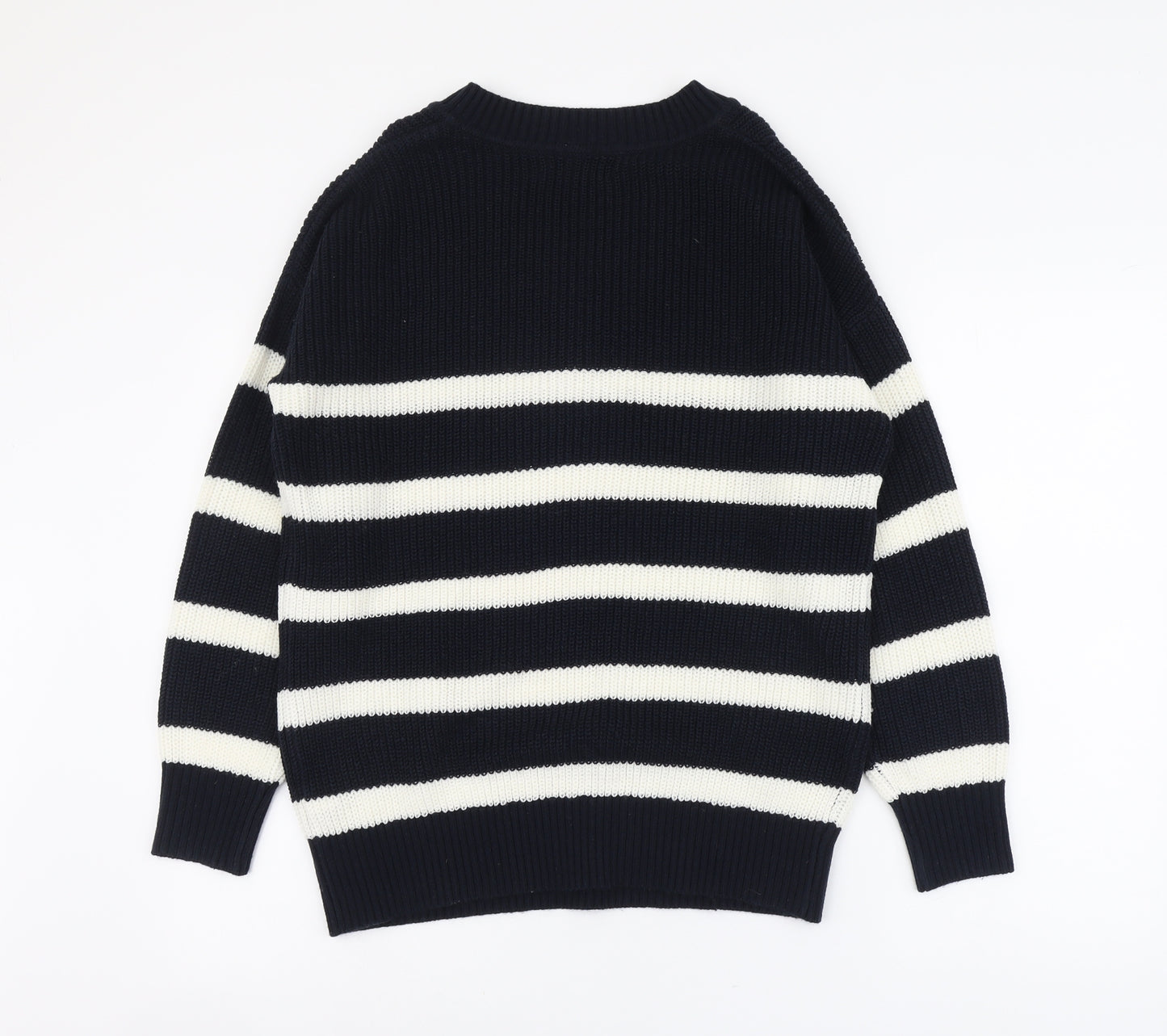 F&F Womens Blue V-Neck Striped Acrylic Pullover Jumper Size 12