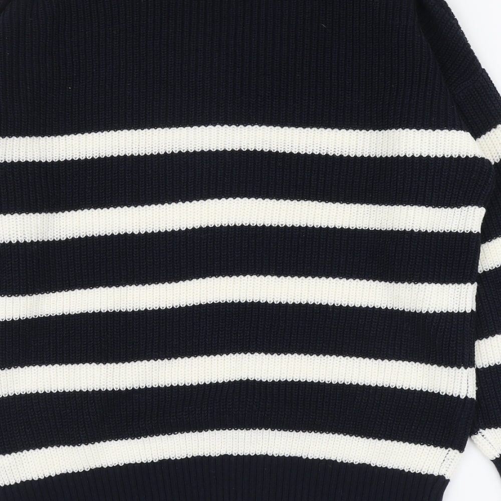 F&F Womens Blue V-Neck Striped Acrylic Pullover Jumper Size 12