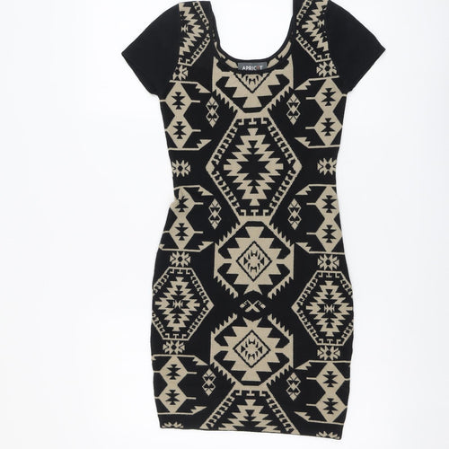 Apricot Womens Black Geometric Viscose Bodycon Size XS Round Neck Pullover