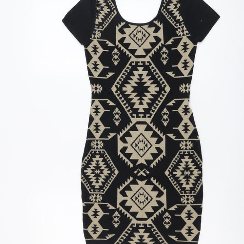 Apricot Womens Black Geometric Viscose Bodycon Size XS Round Neck Pullover
