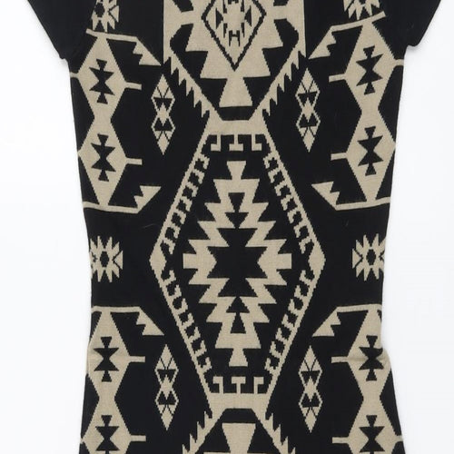 Apricot Womens Black Geometric Viscose Bodycon Size XS Round Neck Pullover