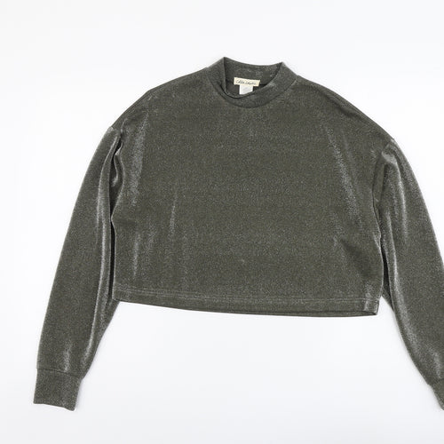 Chloe & Katie Womens Grey Nylon Cropped Blouse Size S Mock Neck
