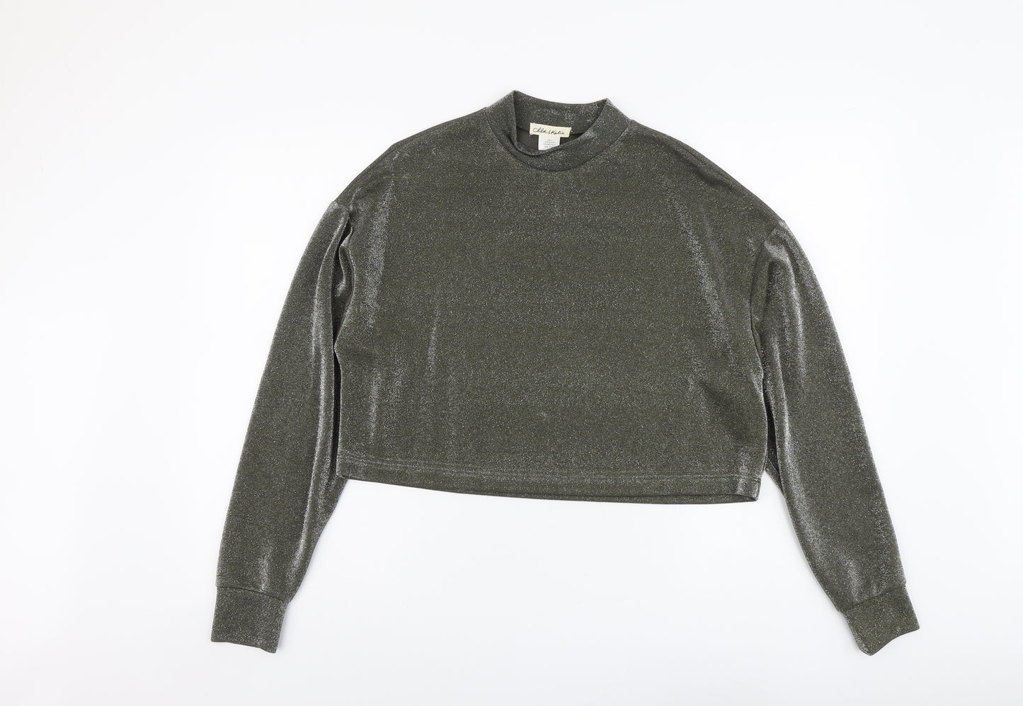 Chloe & Katie Womens Grey Nylon Cropped Blouse Size S Mock Neck