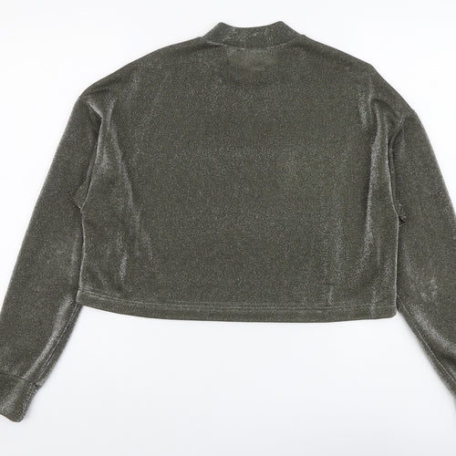 Chloe & Katie Womens Grey Nylon Cropped Blouse Size S Mock Neck