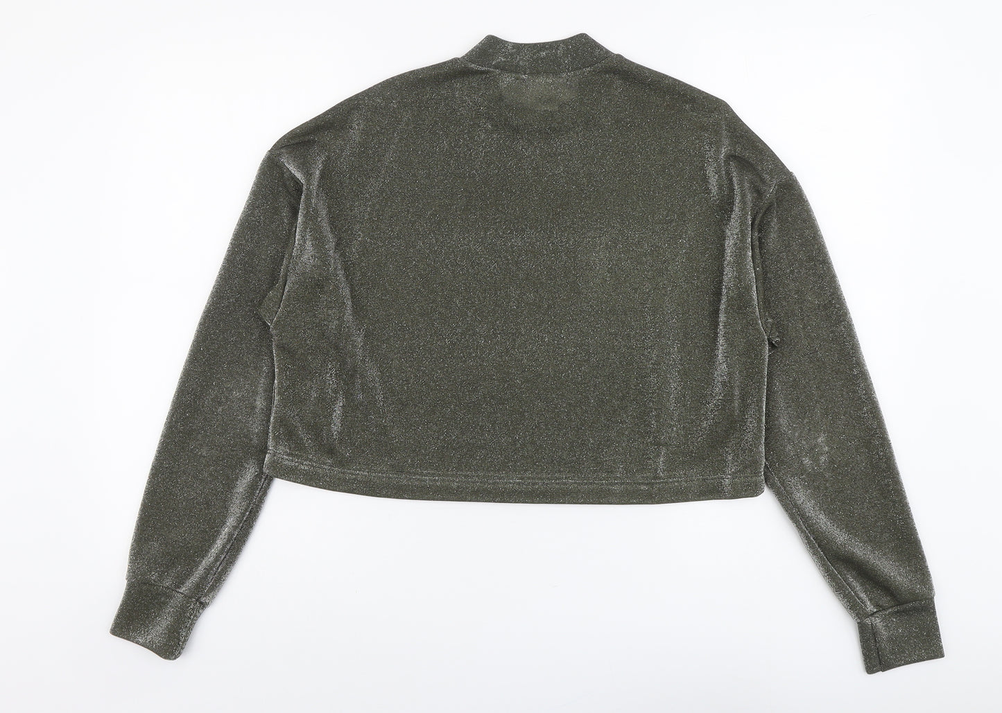 Chloe & Katie Womens Grey Nylon Cropped Blouse Size S Mock Neck