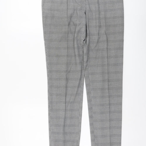 H&M Womens Grey Plaid Polyester Chino Trousers Size 6 L28 in Regular Hook & Eye