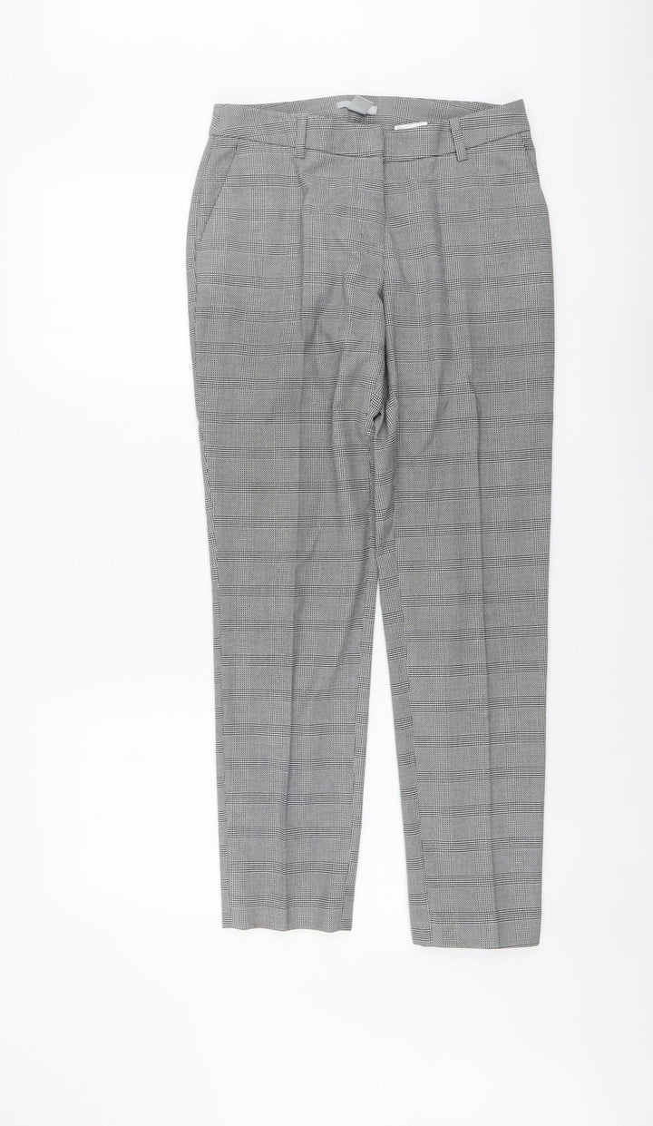 H&M Womens Grey Plaid Polyester Chino Trousers Size 6 L28 in Regular Hook & Eye