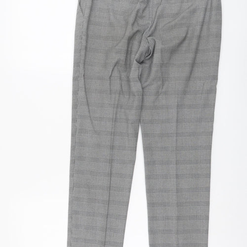 H&M Womens Grey Plaid Polyester Chino Trousers Size 6 L28 in Regular Hook & Eye