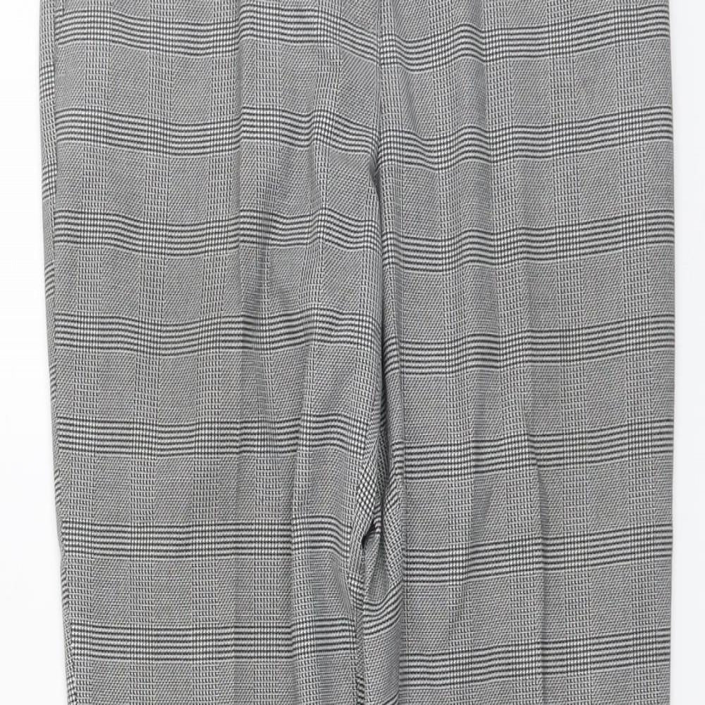 H&M Womens Grey Plaid Polyester Chino Trousers Size 6 L28 in Regular Hook & Eye