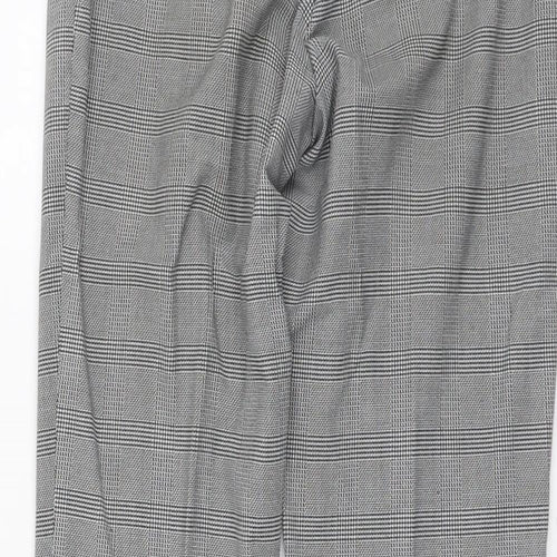 H&M Womens Grey Plaid Polyester Chino Trousers Size 6 L28 in Regular Hook & Eye