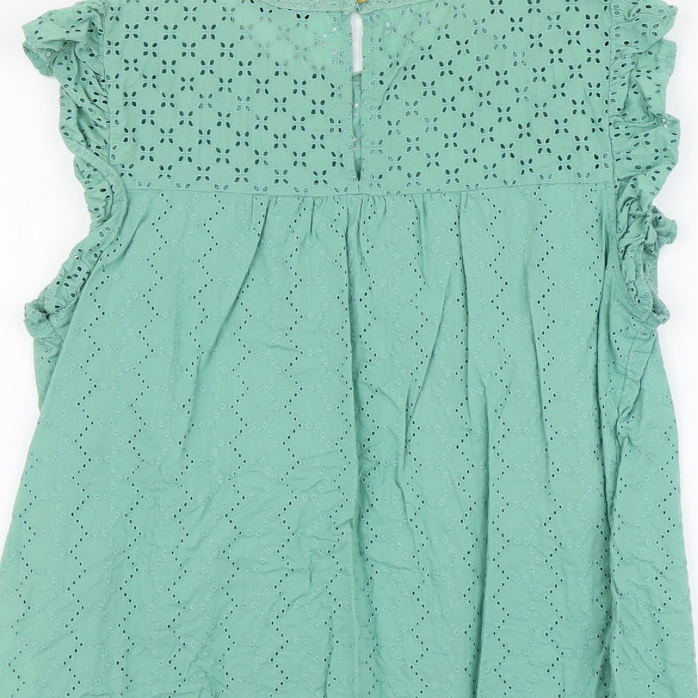 F&F Womens Green Cotton Basic Tank Size 14 Round Neck - Broderie Anglaise