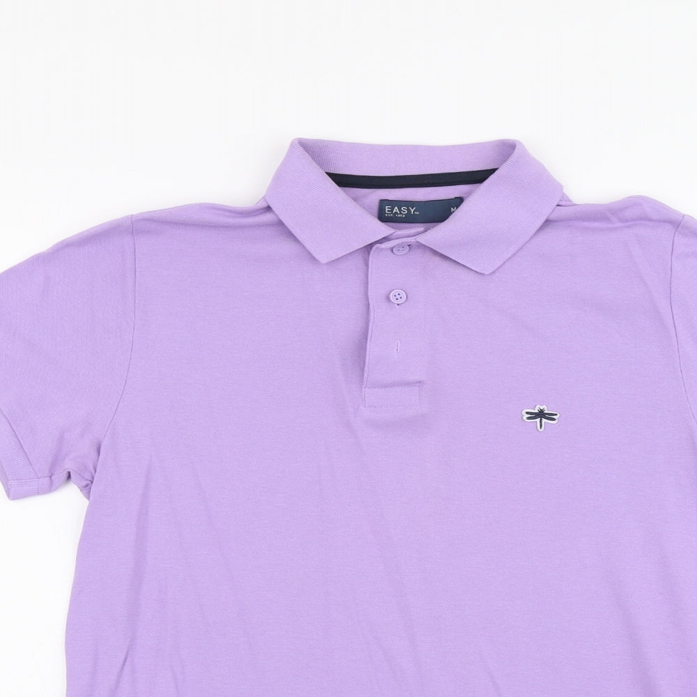 Easy Mens Purple Cotton Polo Size M Collared Button