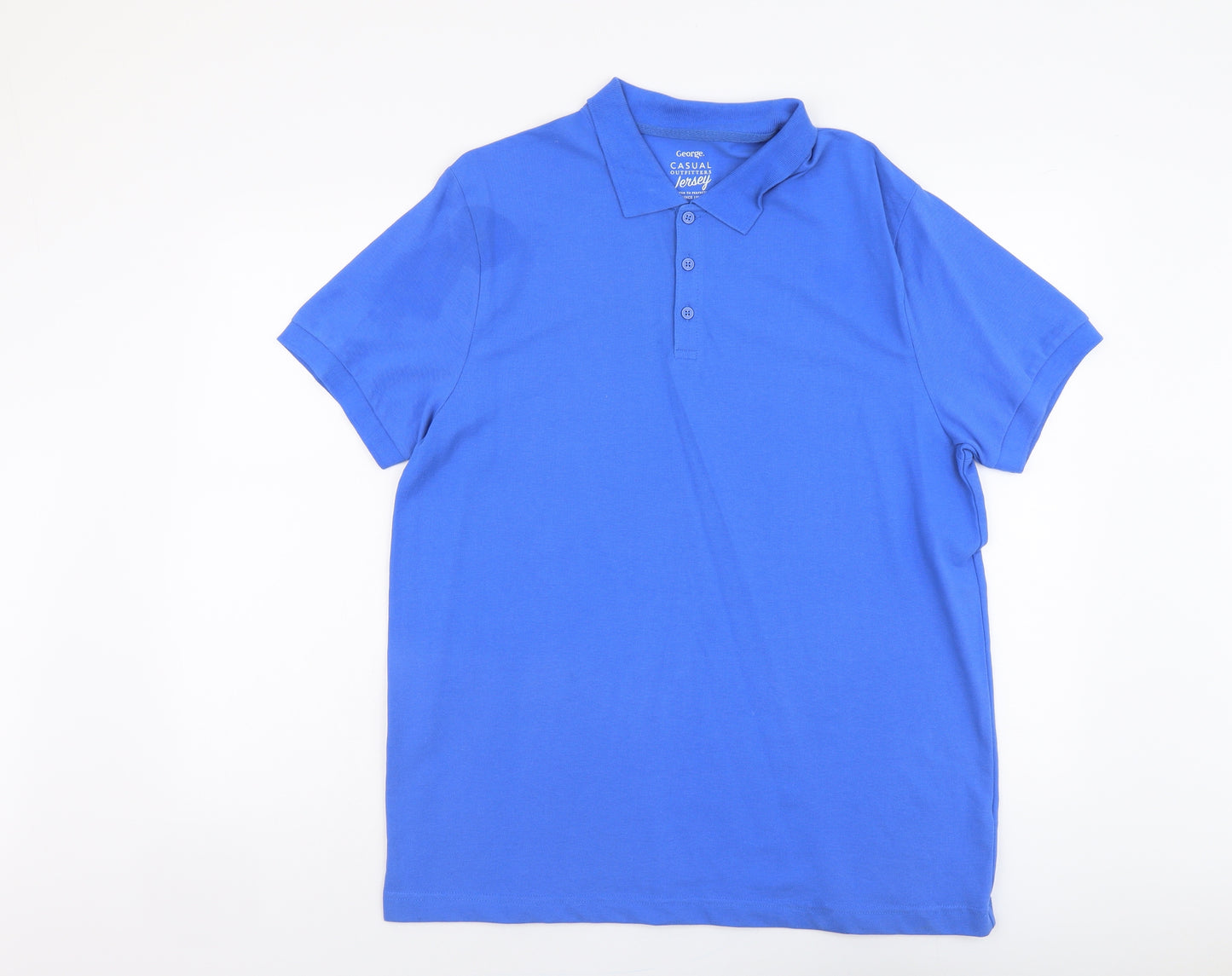 George Mens Blue Cotton Polo Size L Collared Button