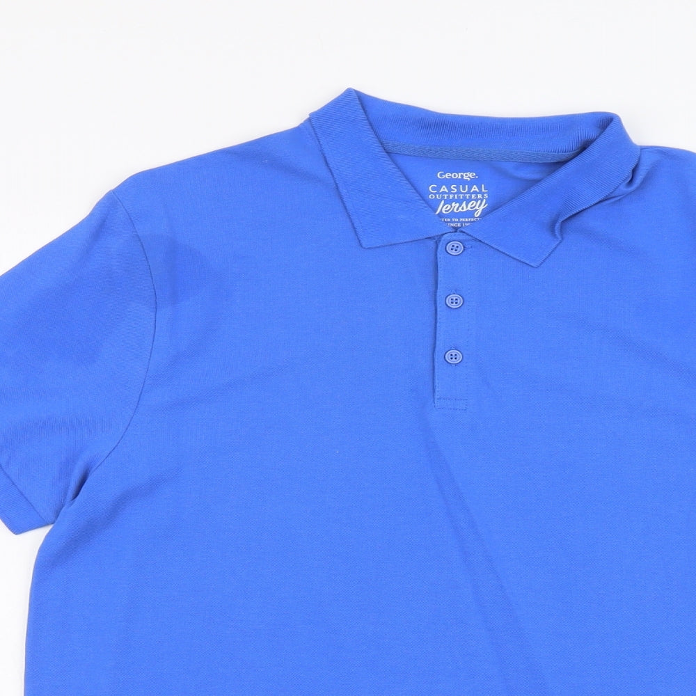 George Mens Blue Cotton Polo Size L Collared Button