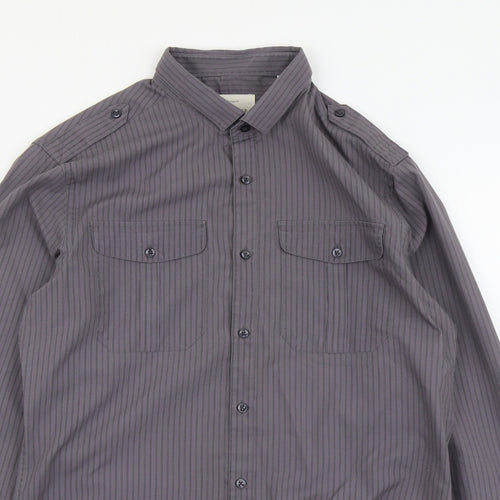 River Island Womens Grey Striped Polyester Basic Button-Up Size M Collared