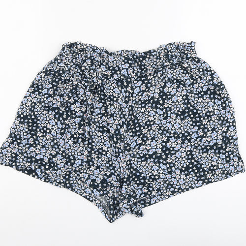 H&M Womens Blue Floral Viscose Boyfriend Shorts Size 12 L3 in Regular Button