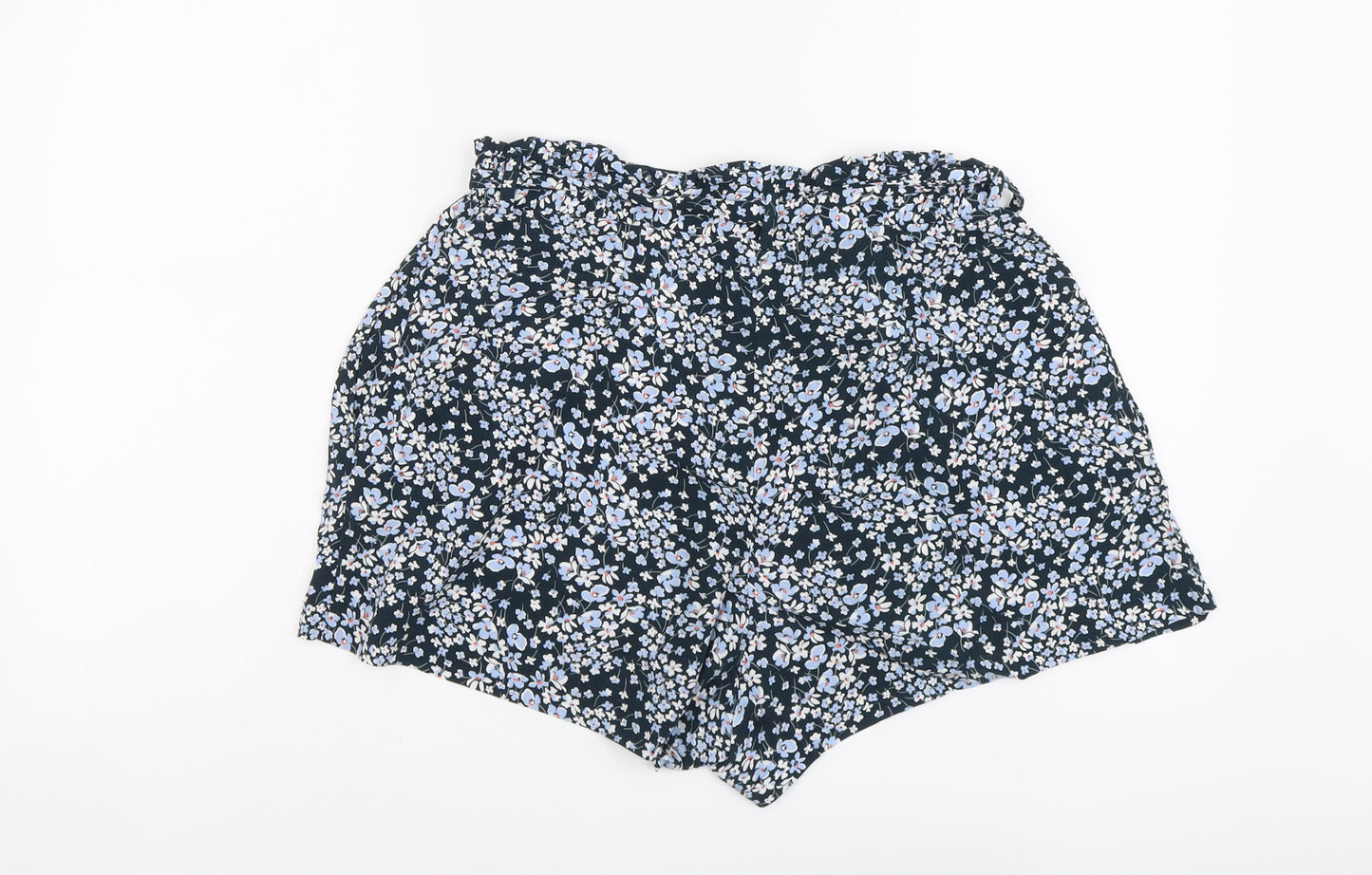 H&M Womens Blue Floral Viscose Boyfriend Shorts Size 12 L3 in Regular Button