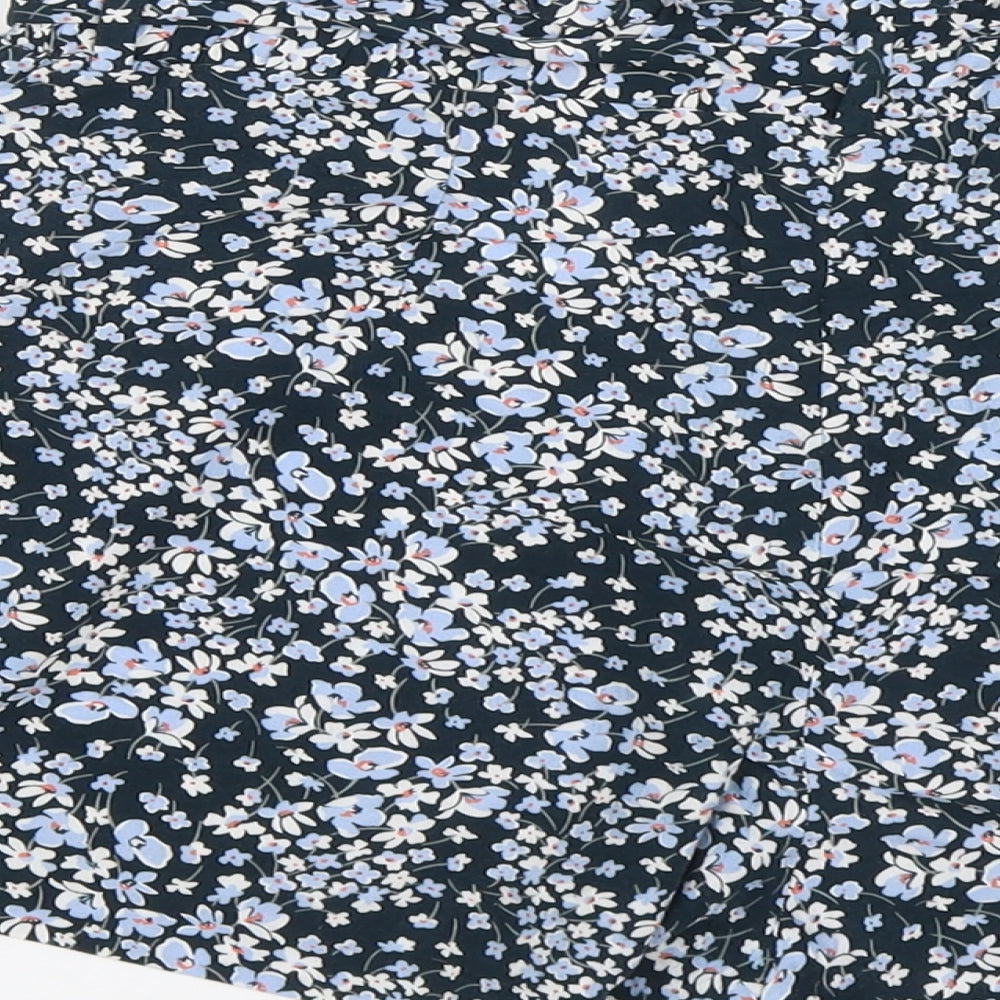 H&M Womens Blue Floral Viscose Boyfriend Shorts Size 12 L3 in Regular Button