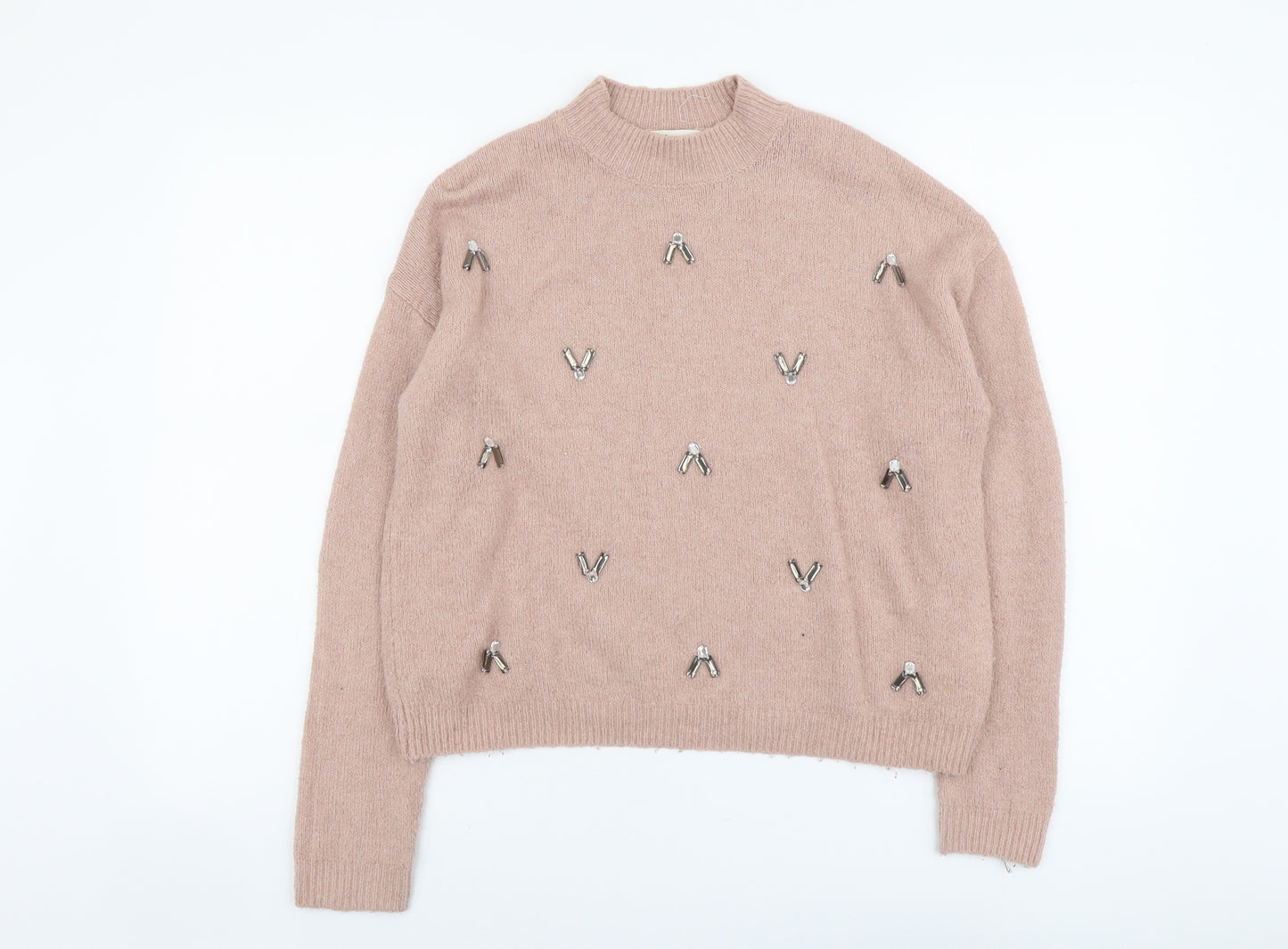 H&M Girls Pink Round Neck Acrylic Pullover Jumper Size 10-11 Years Pullover