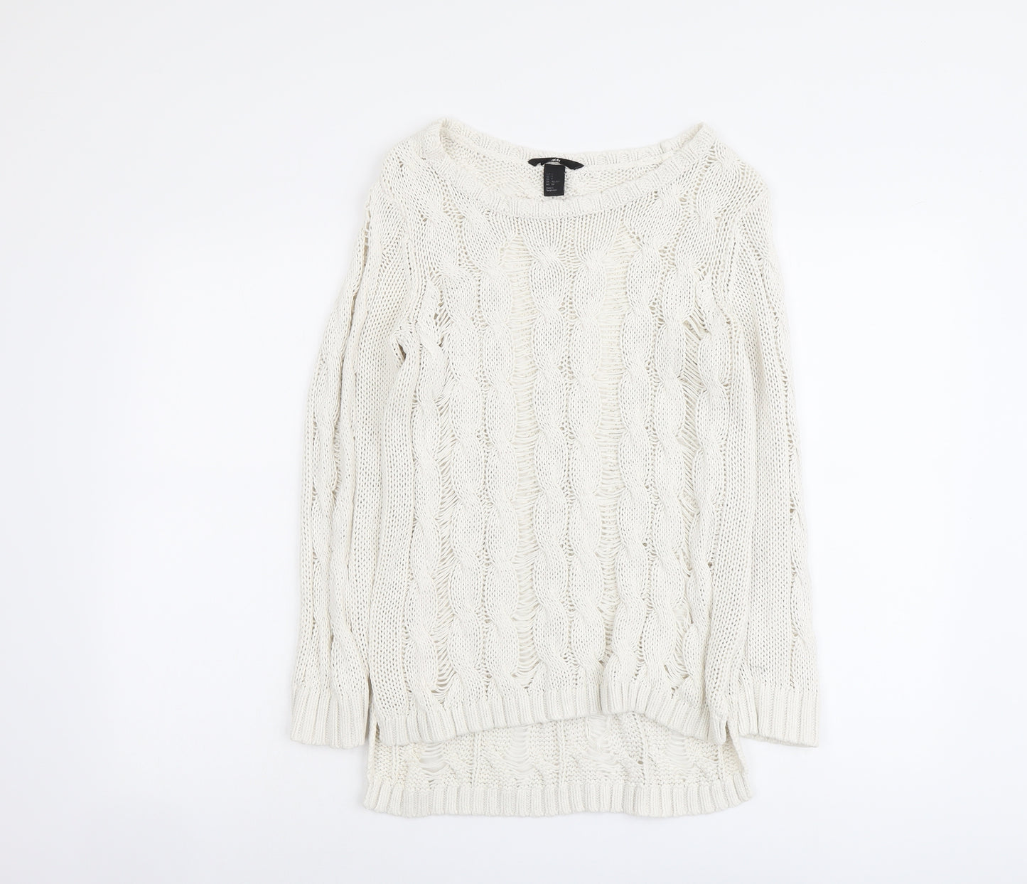H&M Womens Beige Boat Neck Cotton Pullover Jumper Size S