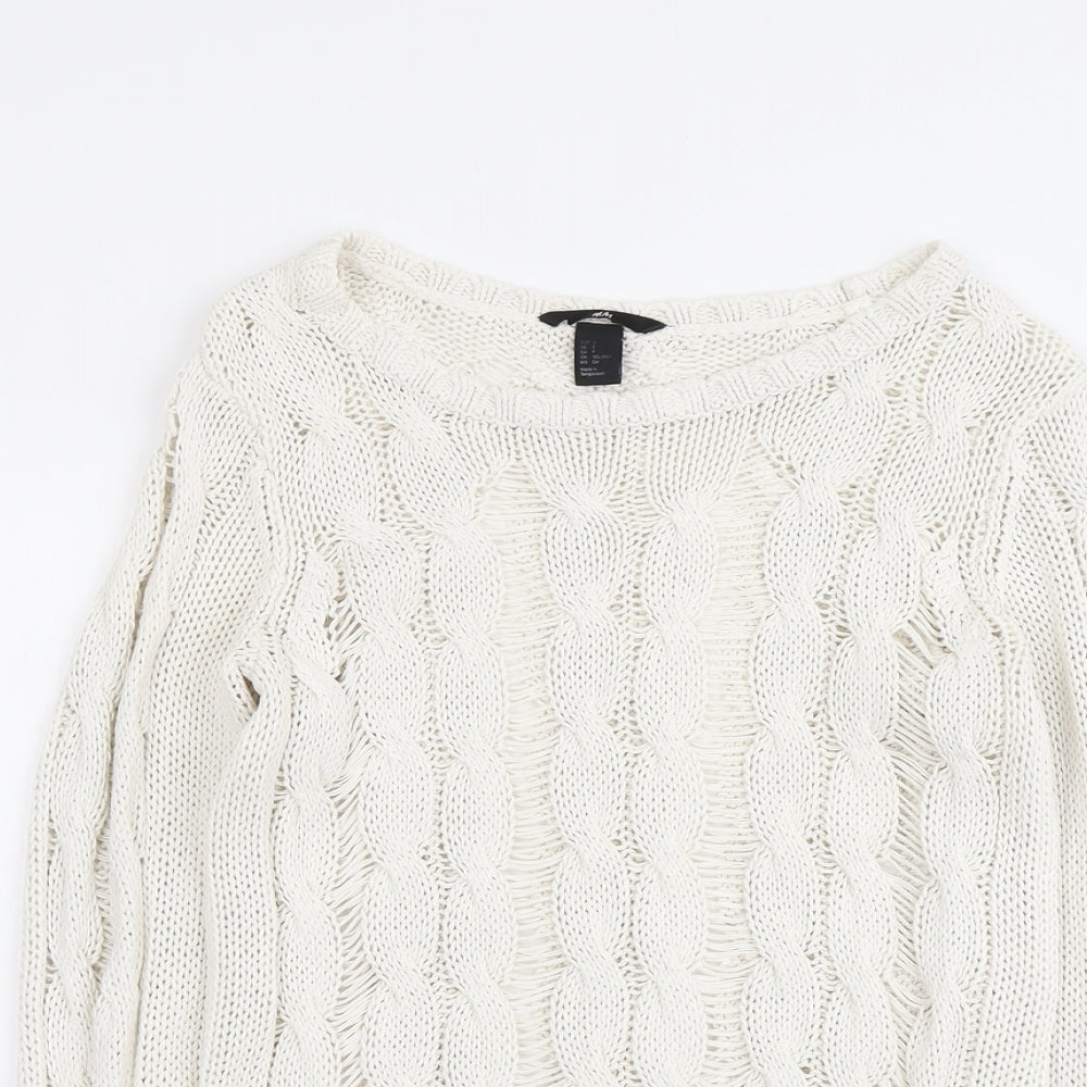 H&M Womens Beige Boat Neck Cotton Pullover Jumper Size S