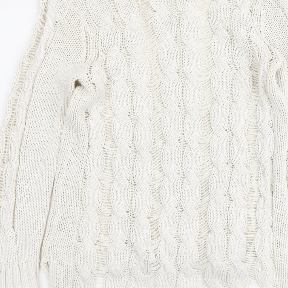 H&M Womens Beige Boat Neck Cotton Pullover Jumper Size S