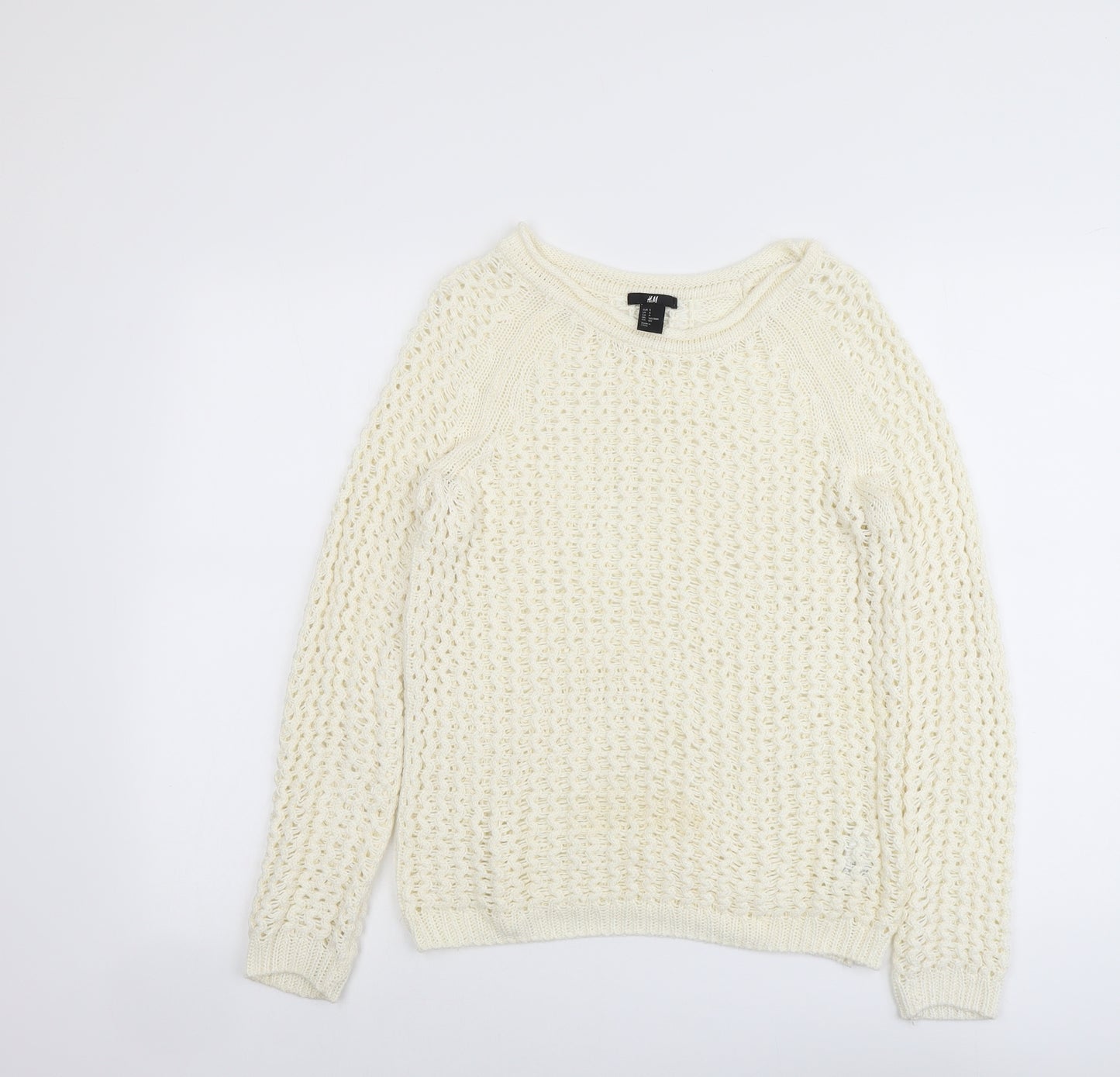H&M Womens Ivory Boat Neck Acrylic Pullover Jumper Size S