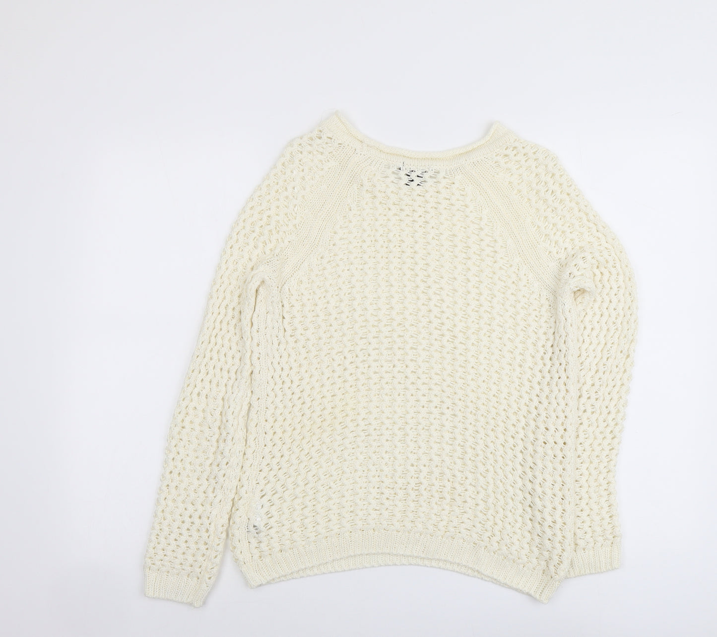 H&M Womens Ivory Boat Neck Acrylic Pullover Jumper Size S