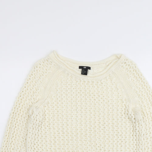 H&M Womens Ivory Boat Neck Acrylic Pullover Jumper Size S