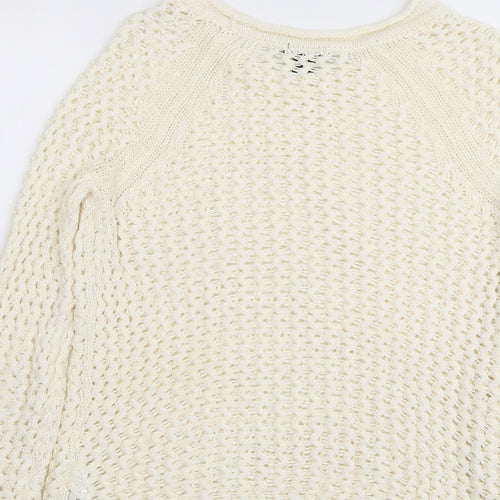 H&M Womens Ivory Boat Neck Acrylic Pullover Jumper Size S