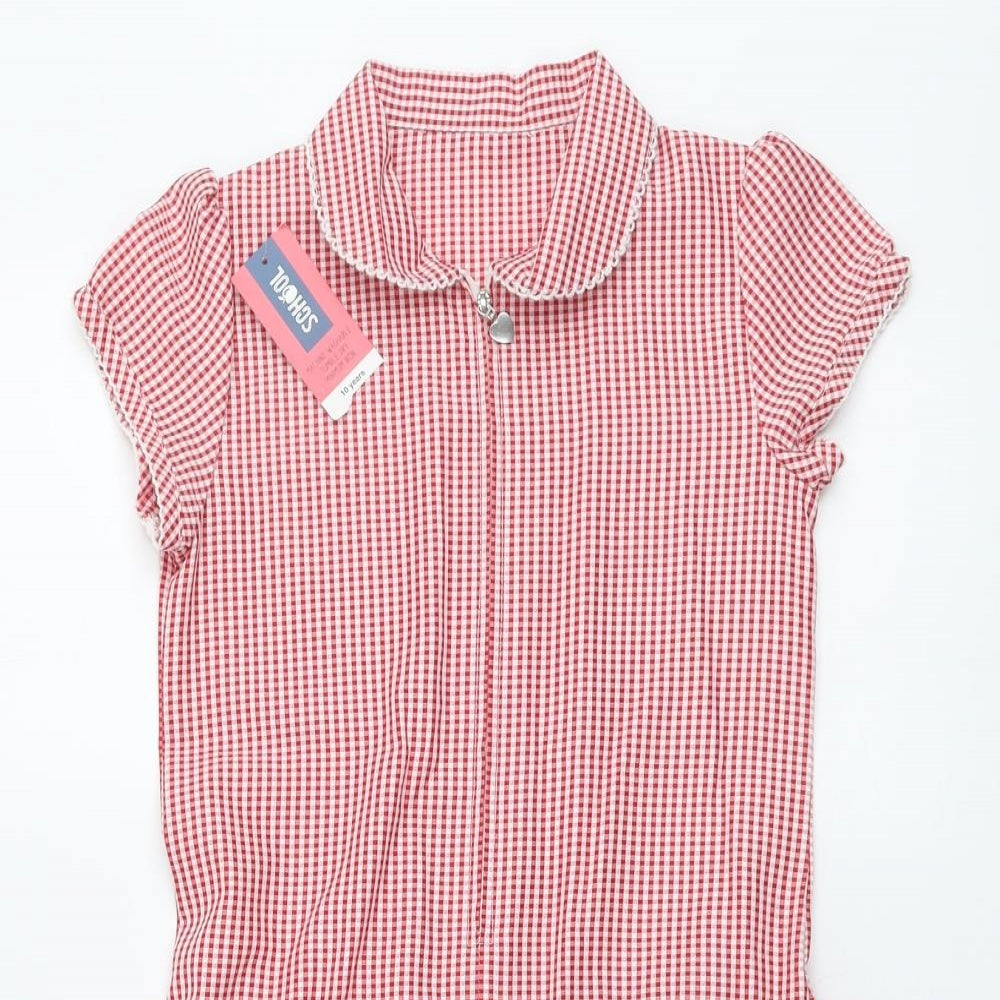 Schoolwear Girls Red Geometric Polyester A-Line Size 10 Years Collared Zip