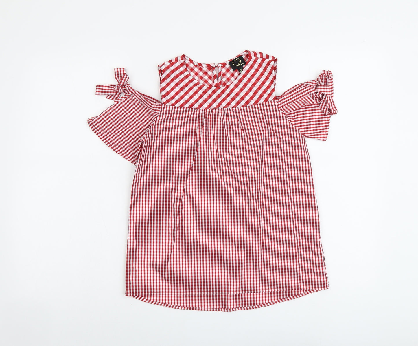 Hearts Girls Red Gingham Cotton Basic Blouse Size 14 Years Round Neck Button - Cold Shoulder