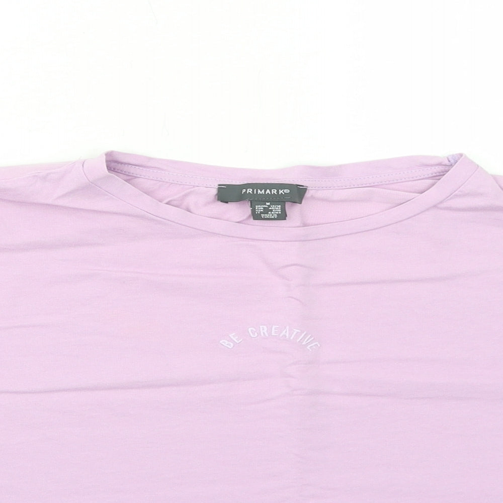 Primark Womens Purple Cotton Cropped T-Shirt Size M Round Neck
