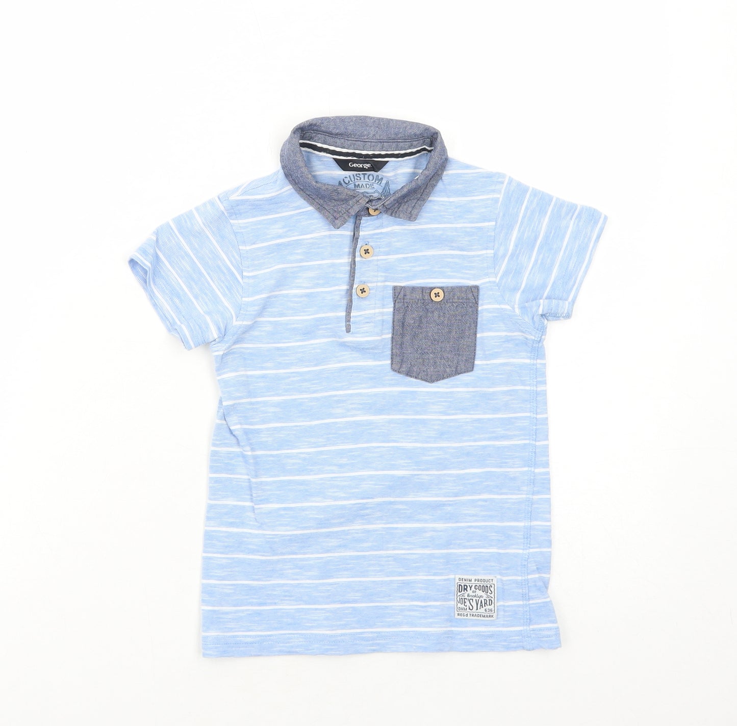 George Boys Blue Striped Cotton Basic Polo Size 4-5 Years Collared Button