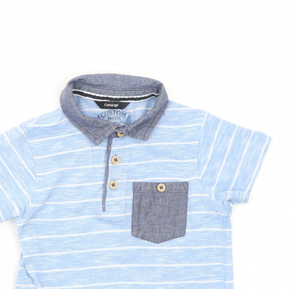 George Boys Blue Striped Cotton Basic Polo Size 4-5 Years Collared Button