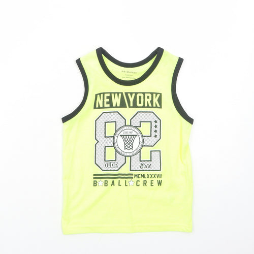 Primark Boys Yellow Cotton Basic Tank Size 4-5 Years Round Neck Pullover - New York Basketball