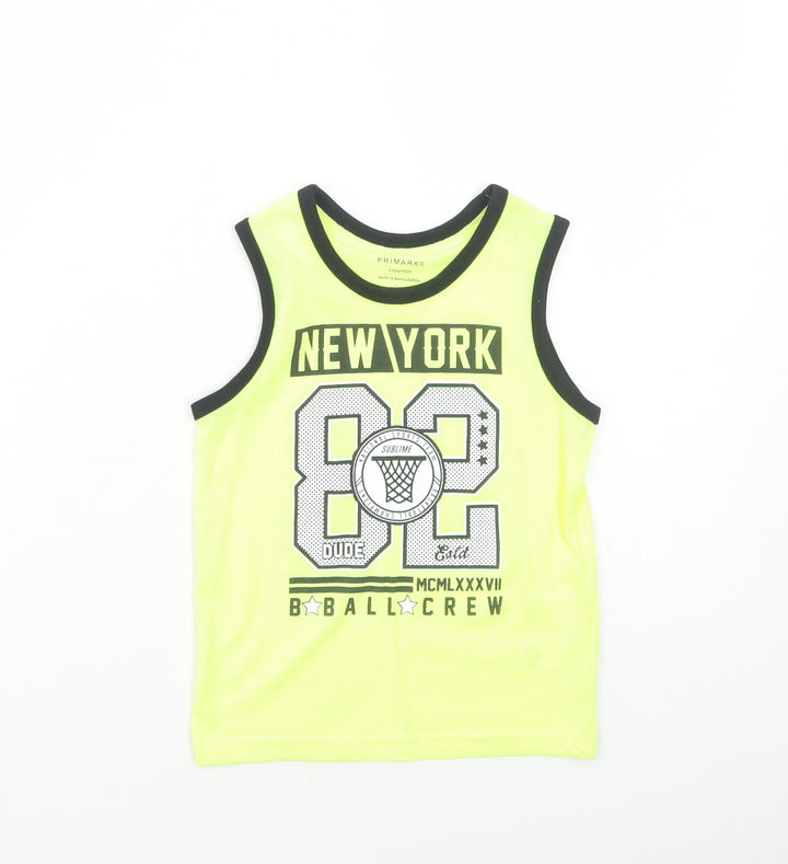 Primark Boys Yellow Cotton Basic Tank Size 4-5 Years Round Neck Pullover - New York Basketball