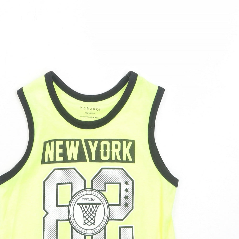 Primark Boys Yellow Cotton Basic Tank Size 4-5 Years Round Neck Pullover - New York Basketball
